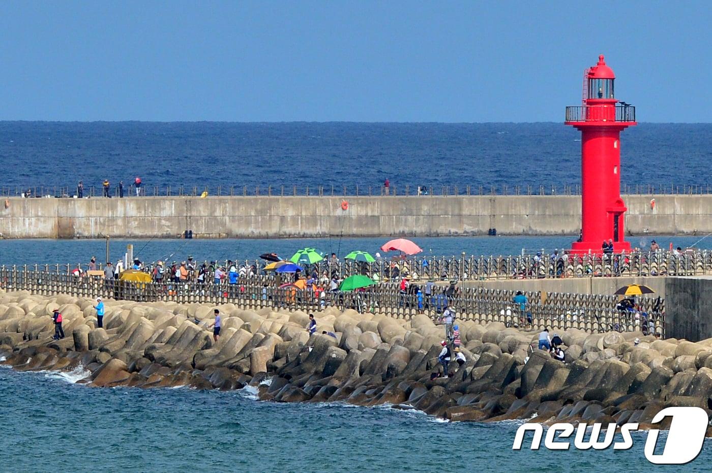 출입이 통제된 테트라포드 위에서 낚시를 하고 있다. &#40;뉴스1/DB&#41; ⓒ News1 