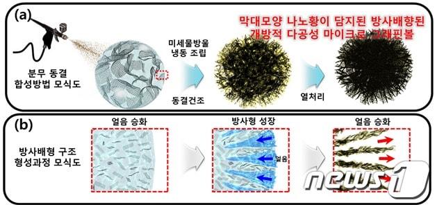 막대모양 황이 담지된 그래핀볼 복합체 조립 과정&#40;한국연구재단 제공&#41;ⓒ 뉴스1