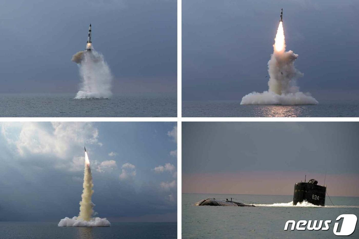 &#40;평양 노동신문=뉴스1&#41; =  북한이 지난 2021년 10월19일 &#39;신형 잠수함발사탄도탄&#40;SLBM&#41;&#39;을 &#39;8.24 영웅함&#39;이라는 이름의 잠수함에서 발사했다면서 공개한 사진. [국내에서만 사용가능. 재배포 금지. DB 금지. For Use Only in the Republic of Korea. Redistribution Prohibited] rodongphoto@news1.kr