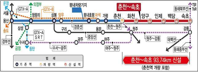 춘천~속초 동서고속화철도 개요&#40;국토교통부 제공&#41;