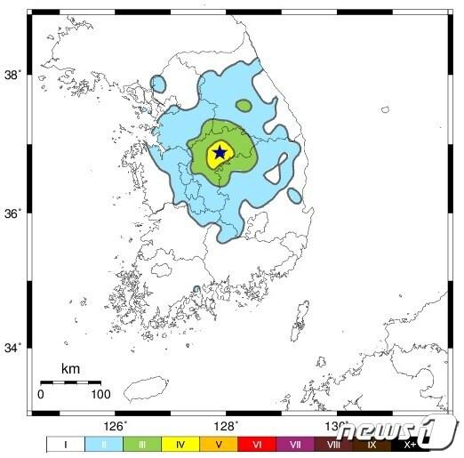 충북 괴산 북동쪽에서 발생한 규모 4.1 지진&#40;기상청 제공&#41;/뉴스1