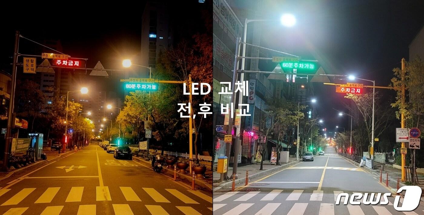 광주 서구 고효율 LED 가로등 교체사업 전후사진. &#40;광주 서구 제공&#41; 2022.12.6/뉴스1