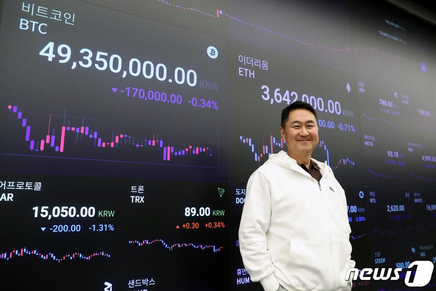 이석우 두나무 대표가  서울 강남구 업비트 라운지에서 뉴스1과 인터뷰를 하고 있다. 2022.5.3/뉴스1 ⓒ News1 민경석 기자