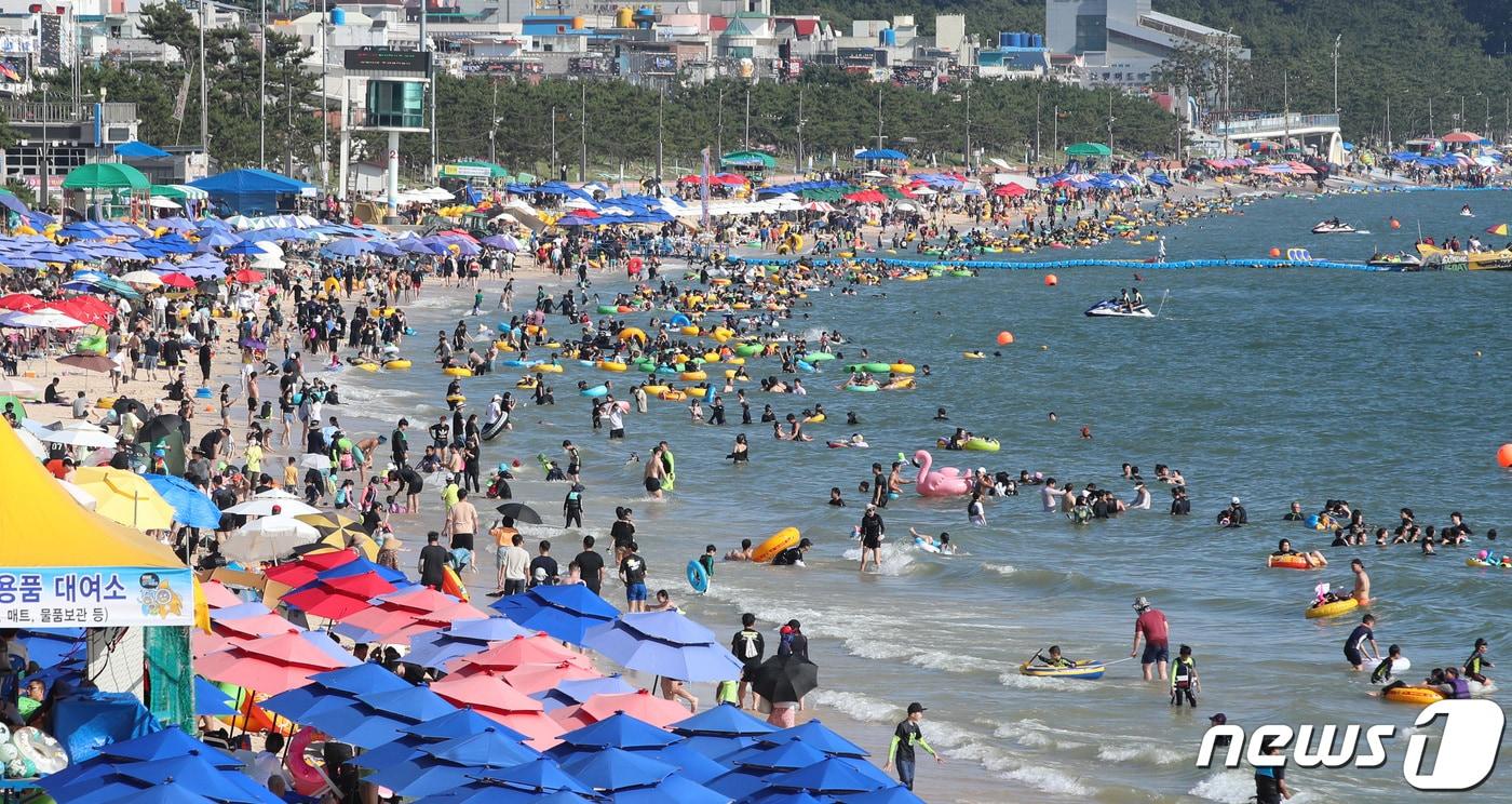 충남 보령 대천해수욕장을 찾은 관광객들이 즐거운 시간을 보내고 있다.  ⓒ News1 김기태 기자