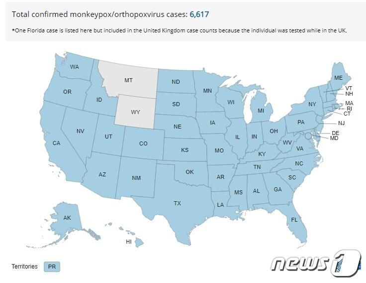 미국 내 원숭이 두창 확산 현황. ⓒ 뉴스1 &#40;미 질병예방통제센터 캡처&#41;
