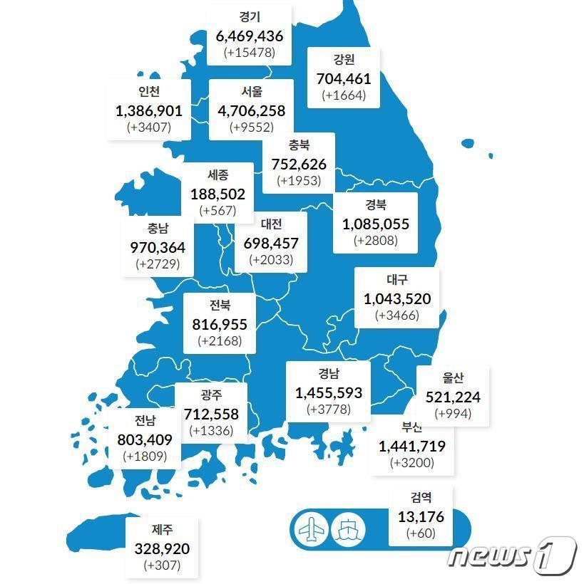 13일 0시 기준 전국 확진자 현황.&#40;질병관리청 제공&#41;