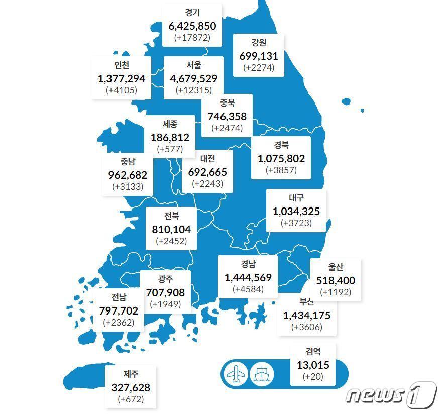 9일 0시 기준 전국 확진자 현황.&#40;질병관리청 제공&#41;