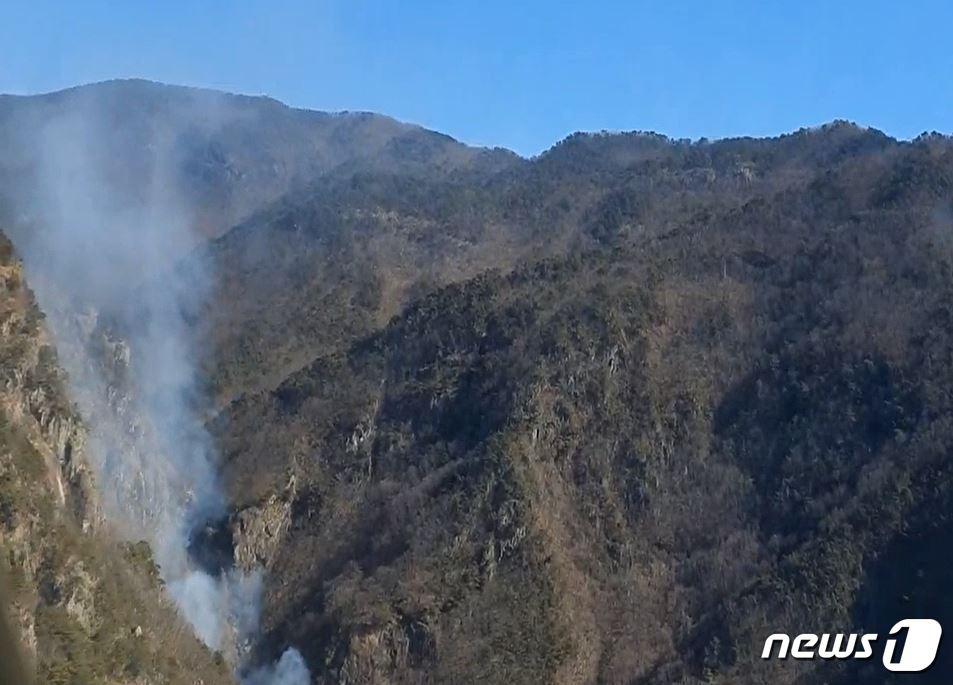 경남 양산시 원동면 용당리 한 야산에서 산불이 난 모습.&#40;산림청 제공&#41;