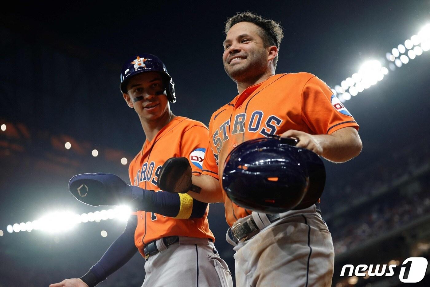 텍사스와의 ALCS 4차전에서 승리하자 기뻐하는 휴스턴 선수들. ⓒ AFP=뉴스1