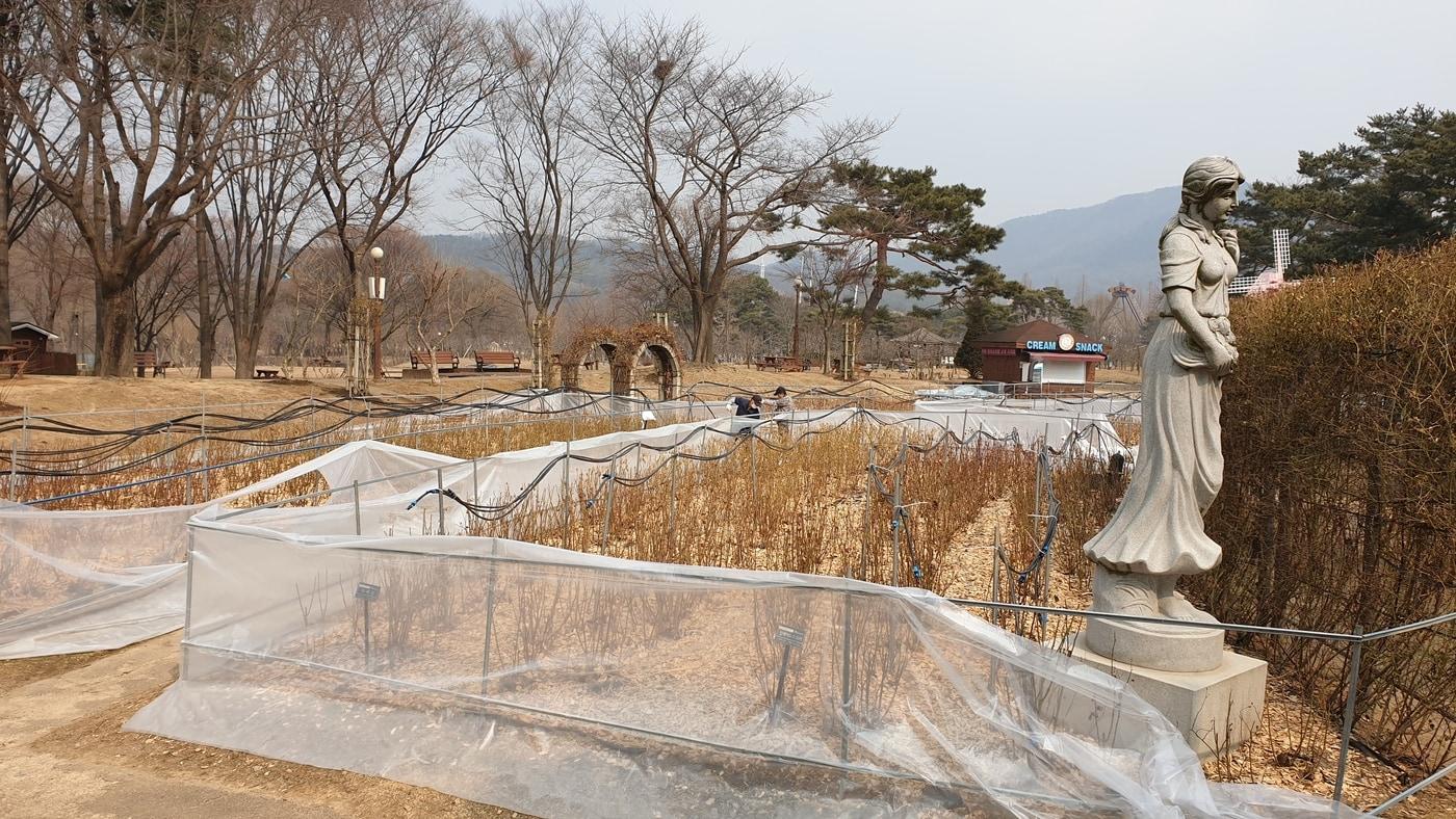 서울대공원 테마가든에 식물 월동을 위한 방풍벽이 설치되어 있다. &#40;서울대공원 제공&#41;