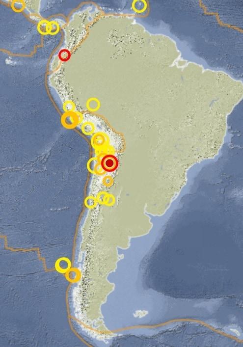 아르헨티나 북서부 살타 지역에서 11일&#40;현지시간&#41; 규모 5.5의 지진이 발생했다. 두 개의 빨간 원으로 표시된 지점이 지진 발생 지역. GFZ 홈페이지 갈무리