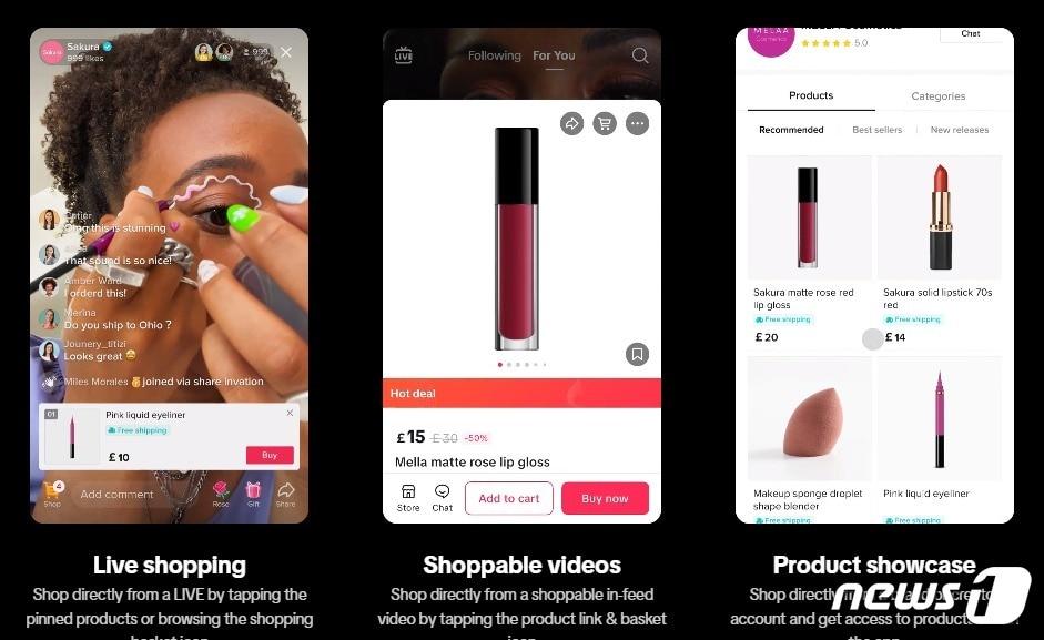 창작자가 콘텐츠에 제품을 노출하고 즉각 애플리케이션 내에서 상품을 구매할 수 있도록 하는 &#39;틱톡샵&#39;의 모습 &#40;틱톡 홈페이지 갈무리&#41;