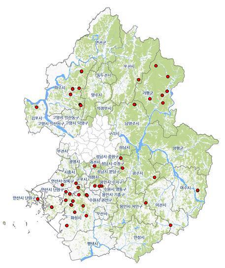 경기도가 기획부동산 투기우려지역 9개 시·군 임야 158만㎡를 이달 26일부터 2025년 7월3일까지 토지거래허가구역으로 재지정 한다. 사진은 도내 토지거래허가구역 현황.&#40;2021년 12월 기준&#41;/