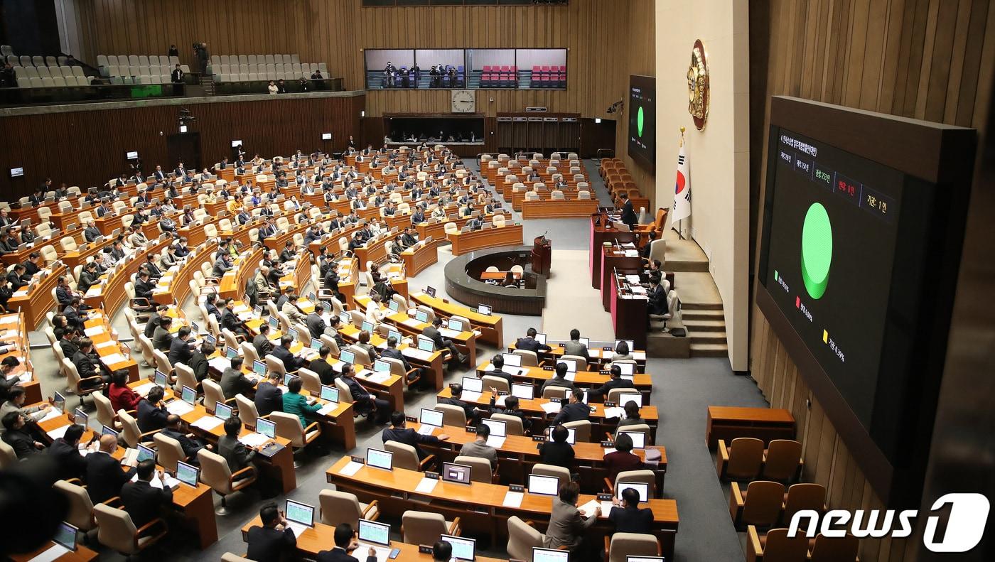 20일 오후 서울 여의도 국회 본회의장에서 열린 제411회국회&#40;임시회&#41; 제1차 본회의. 2023.12.20/뉴스1 ⓒ News1 임세영 기자