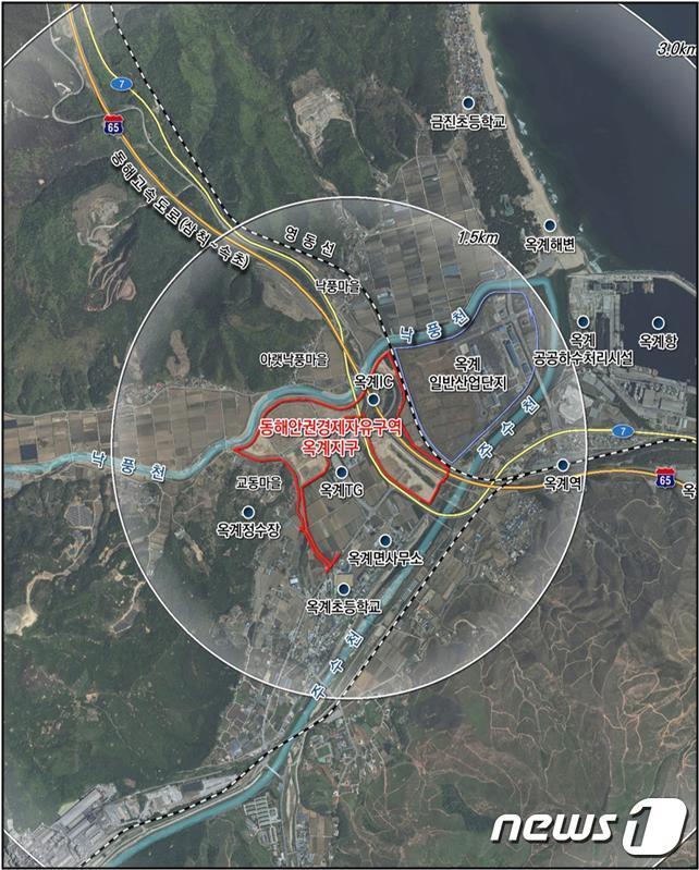 옥계 첨단소재융합산업지구 위치도.&#40;동해안권경제자유구역청 제공&#41; 203.12.22/뉴스1