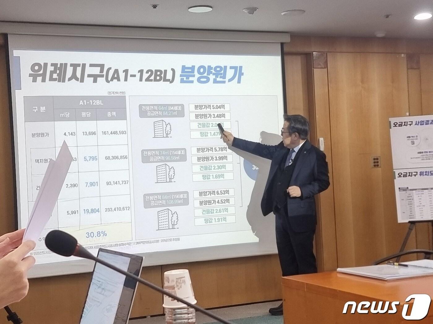 위례신도시 A1-12BL 분양원가 공개하는 김헌동 SH공사 사장. 2023.12.26/뉴스1 ⓒ News1 박기현 기자