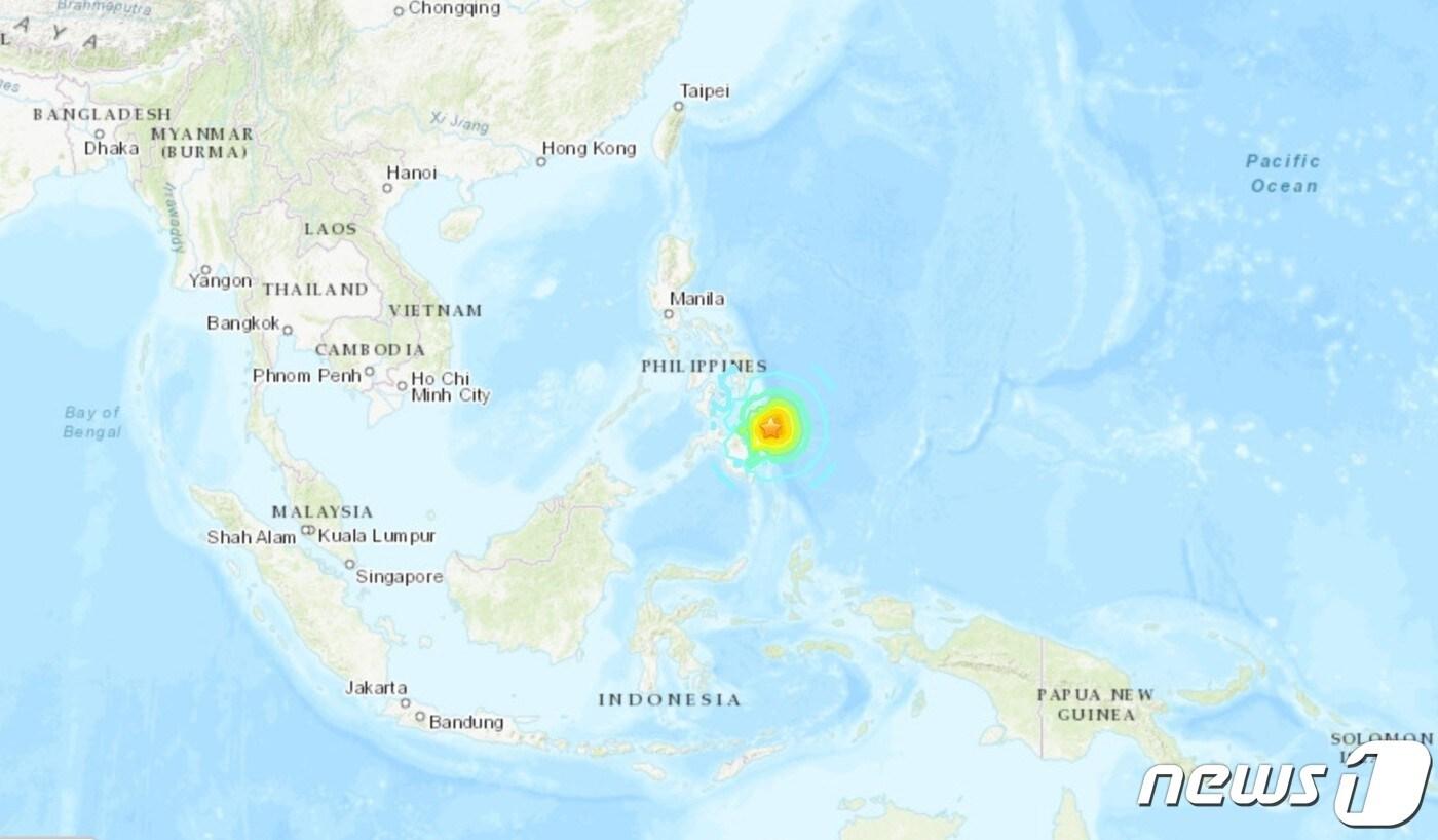 지난 2일&#40;현지시간&#41; 밤 오후 11시 37분쯤 필리핀 민다나오섬 인근에선 리히터 규모 7.6의 강진이 발생했다. 출처: USGS