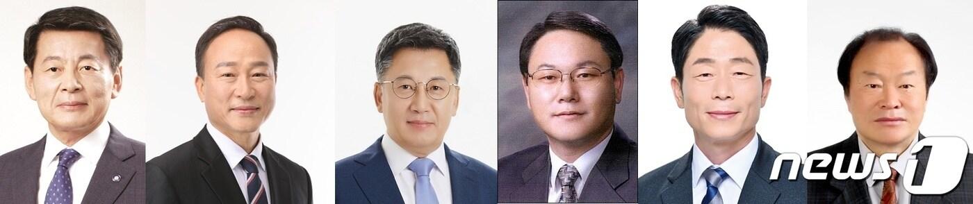 영암·무안·신안 지역구 출마에 나선 예비후보들 &#40;왼쪽부터 서삼석 의원, 김병도 이재명 대선후보 미래기획단 부실장 , 백재욱 전 청와대 선임행정관, 국민의힘 황두남 전 신안군의원, 진보당 윤부식 민주노총 전남본부장 , 자유민주당 김팔봉 전 고용노동부 서기관&#41; /뉴스1 