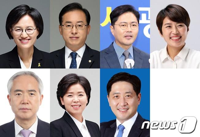 왼쪽 위부터 정의당 강은미 의원, 더불어민주당 김경만 의원, 김광진 전 광주시 문화경제부시장, 진보당 김해정 서구을지역위원장, 민주당 양부남 법률위원회 공동위원장, 한국의희망 양향자 의원, 민주당 최회용 전 참여자치21 공동대표./뉴스1 ⓒ News1 박준배 기자