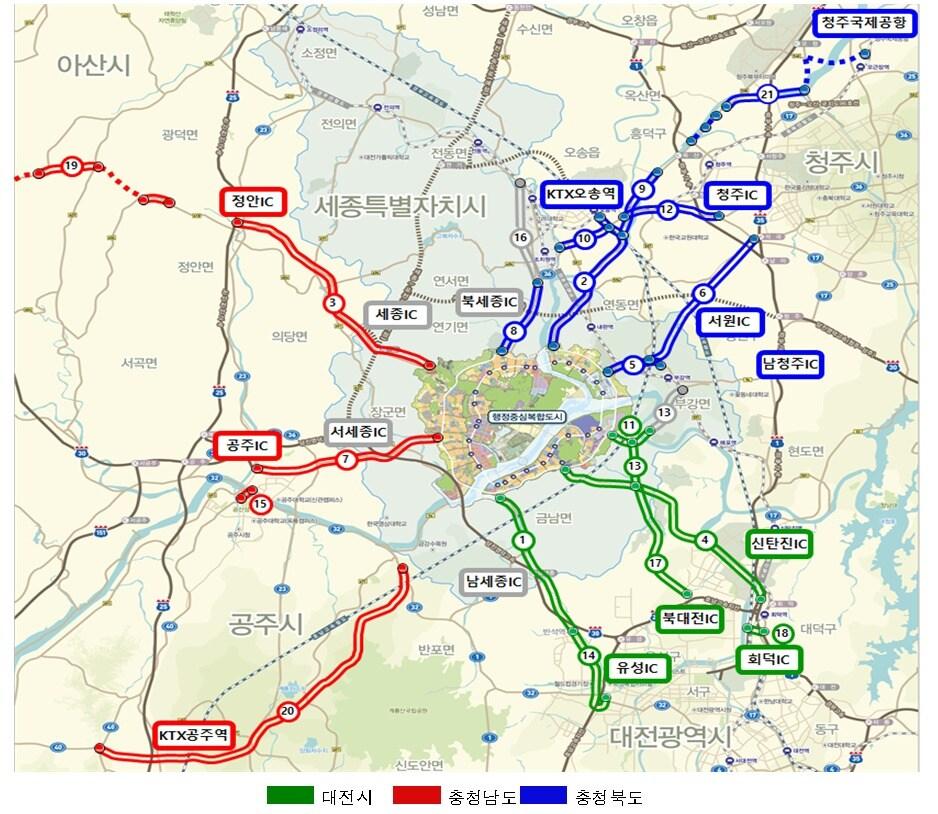 3월 기준 행복도시 광역도로망 21개 노선도&#40;행복청 제공&#41;