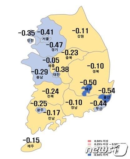 3월 3주 시도별 아파트 전세가격지수 변동률. &#40;한국부동산원 제공&#41;