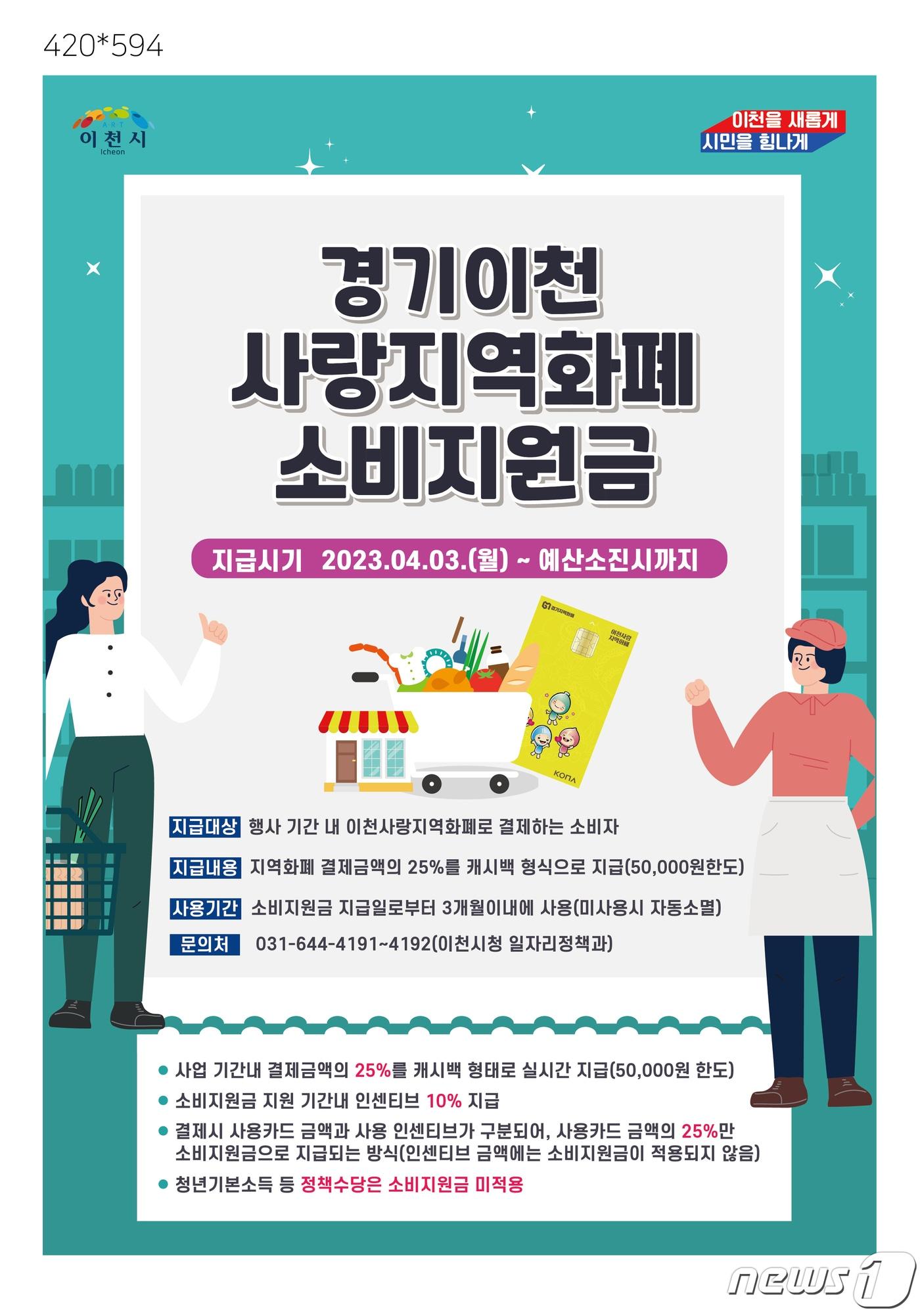 경기이천사랑지역화폐 소비지원금 지원 안내 포스터.&#40;이천시 제공&#41;