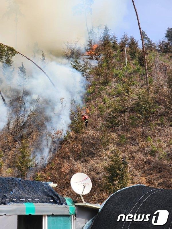 8일 오전 11시15분쯤 전남 화순군의 한 야산에서 불이 나 산불 진압작업이 이뤄지고 있다.&#40;산림청 제공&#41; 2023.3.8/뉴스1