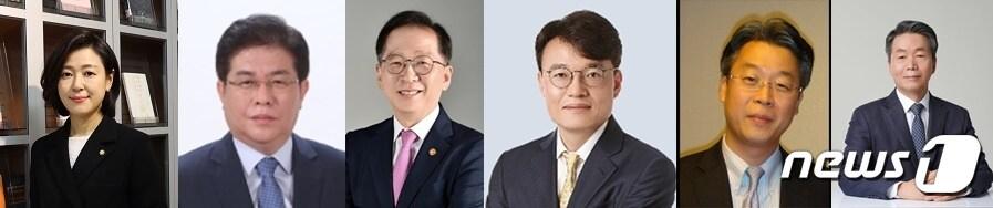  부산 중·영도구 총선 출마가 거론되는 국민의힘 후보군들. 왼쪽부터 황보승희 국회의원, 안성민 부산시의회 의장, 조승환 해양수산부 장관, 박성근 국무총리실 비서실장, 곽규택 변호사., 김용원 변호사