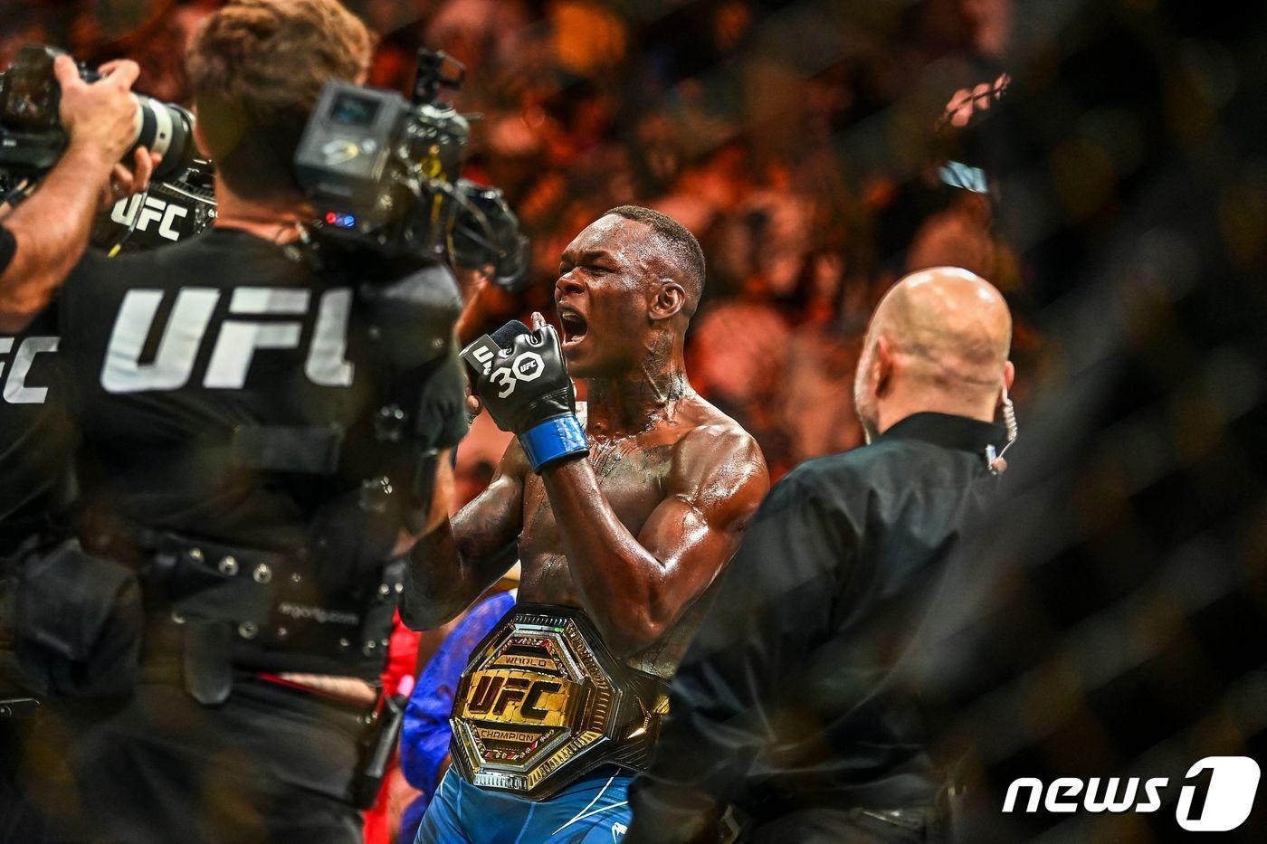 UFC 미들급 타이틀을 차지한 아데산야 ⓒ AFP=뉴스1