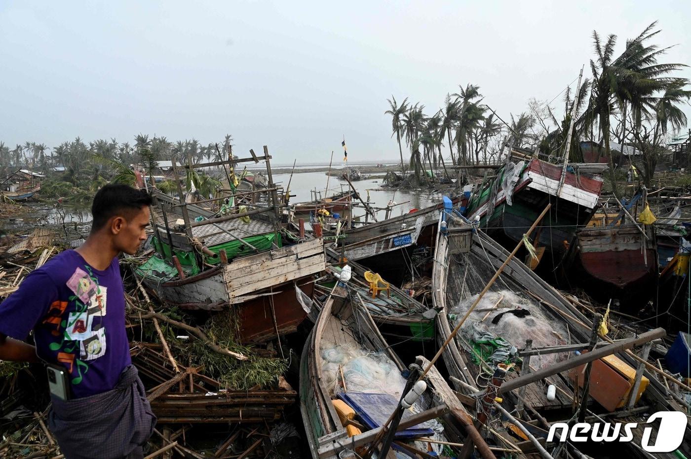 14일 사이클론 &#39;모카&#39;가 강타한 미얀마 라카인주 시트웨 항구의 모습. ⓒ AFP=뉴스1 ⓒ News1 강민경 기자