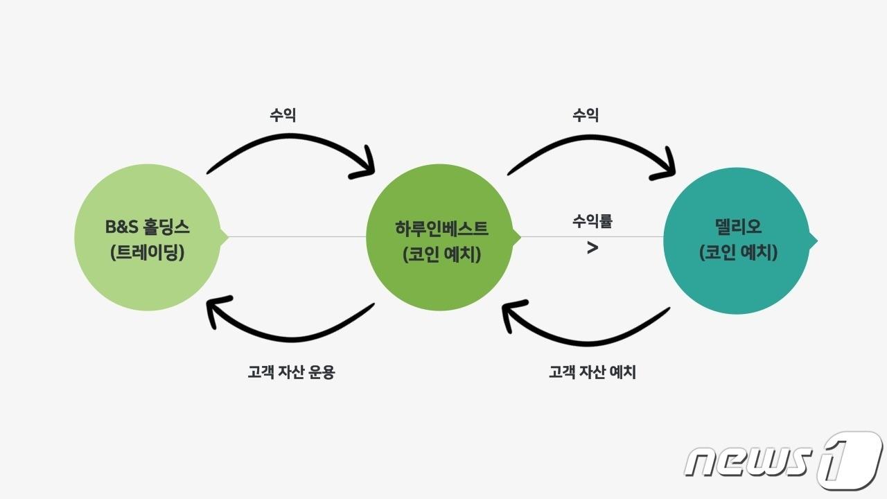 B&S홀딩스와 하루인베스트, 델리오 간 관계도.