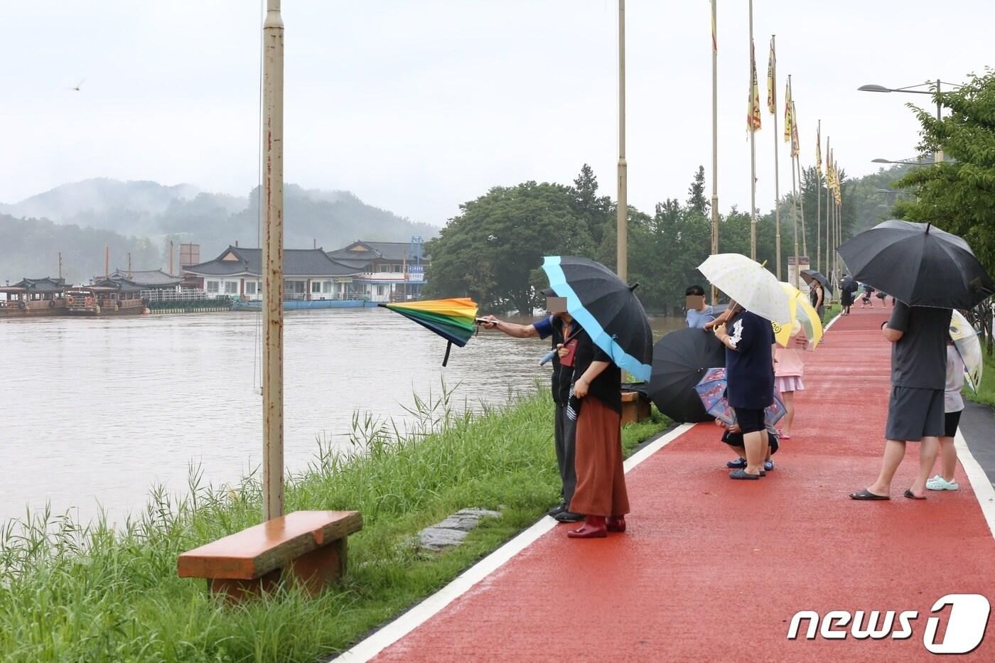 홍수경보가 내려진 충남 부여군 금강을 시민들이 지켜보고 있다.&#40;자료사진&#41;2023.7.14/뉴스1 김낙희 기자 ⓒ News1 김낙희 기자