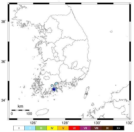 7일 0시15분쯤 전남 고흥군 남남동쪽 4km 지역에서 리히터 규모 2.2 지진이 발생했다. &#40;기상청 제공&#41;