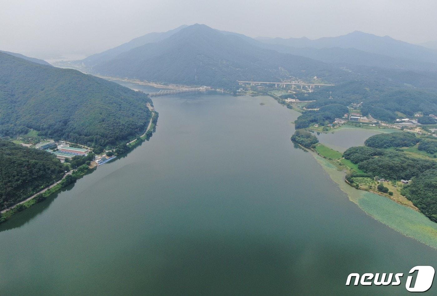 드론으로 촬영한 팔당댐 앞 지점 항공사진.&#40;한강청 제공&#41; ⓒ News1 