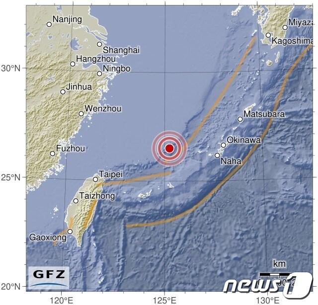 대만 동북부에서 규모 6.1 지진이 발생했다. &#40;독일 지구과학연구센터, GFZ&#41;  
