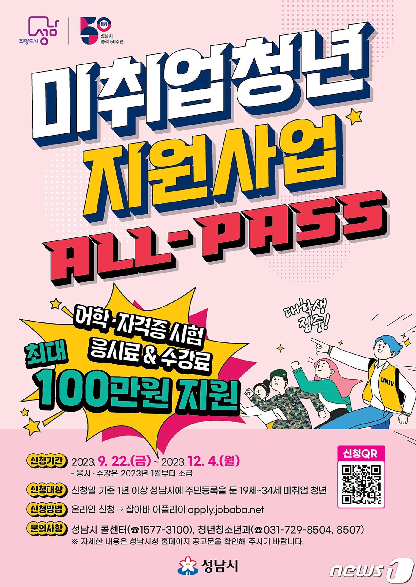 성남시 미취업 청년 지원사업&#40;ALL-PASS&#41; 신청 안내 포스터.&#40;성남시 제공&#41;