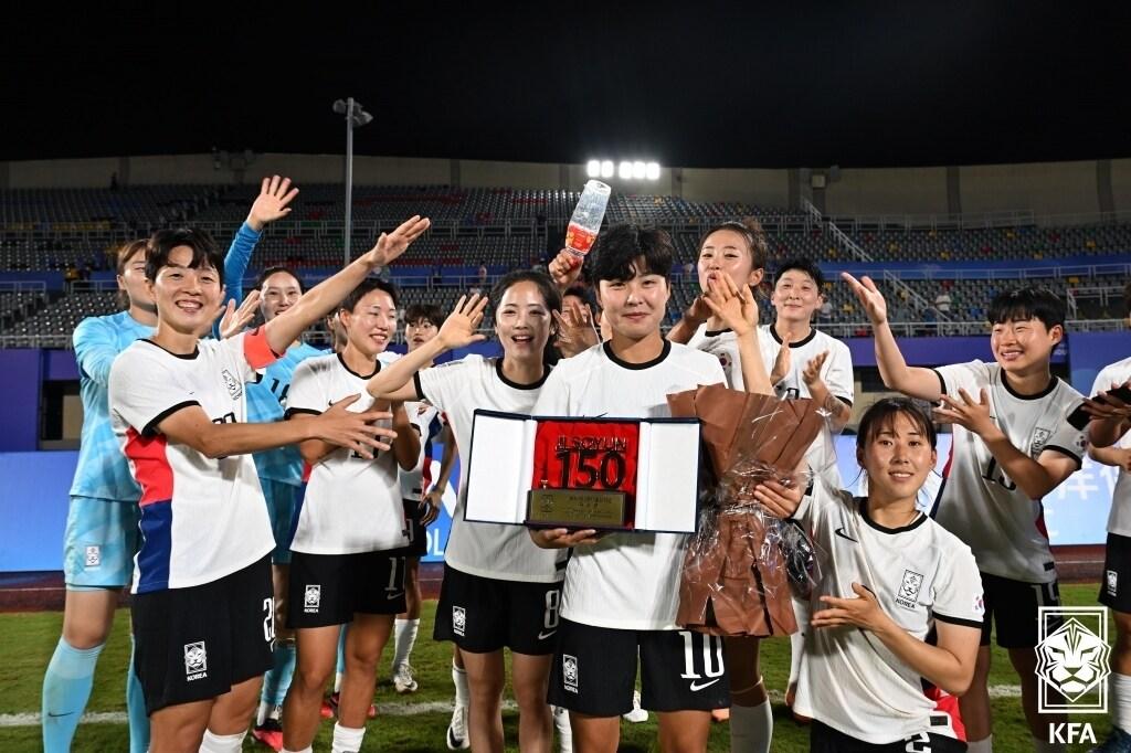 한국 선수 최초로 A매치 150경기를 소화한 지소연 &#40;대한축구협회 제공&#41;