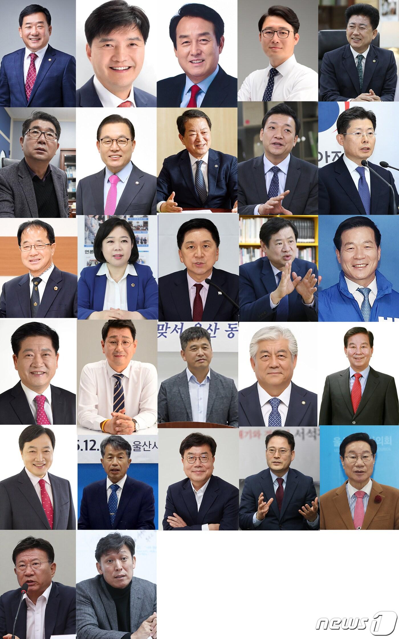 제22대 총선 울산지 후보군. 박성민&#40;왼쪽부터&#41;, 김종윤, 정연국, 오상택, 박태완, 박향로, 이채익, 서동욱, 최건, 허언욱, 손종학, 이미영, 김기현, 김형근, 박성진, 권명호, 김태선, 이장우, 이상헌, 박대동, 정치락, 윤종오, 서범수, 서석광, 신장열, 이선호 김영문 ⓒ News1 DB