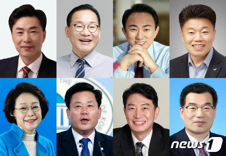 왼쪽 위부터 진보당 강승철 전 민주노총 사무처장, 더불어민주당 강위원 민주당 당대표 특보, 김명진 전 청와대 선임행정관, 정의당 박형민 서구갑지역위원장, 민주당 박혜자 전 의원, 송갑석 현 의원, 조인철 전 광주시 문화경제부시장, 국민의힘 하헌식 전 서구갑 당협위원장./뉴스1 ⓒ News1 박준배 기자