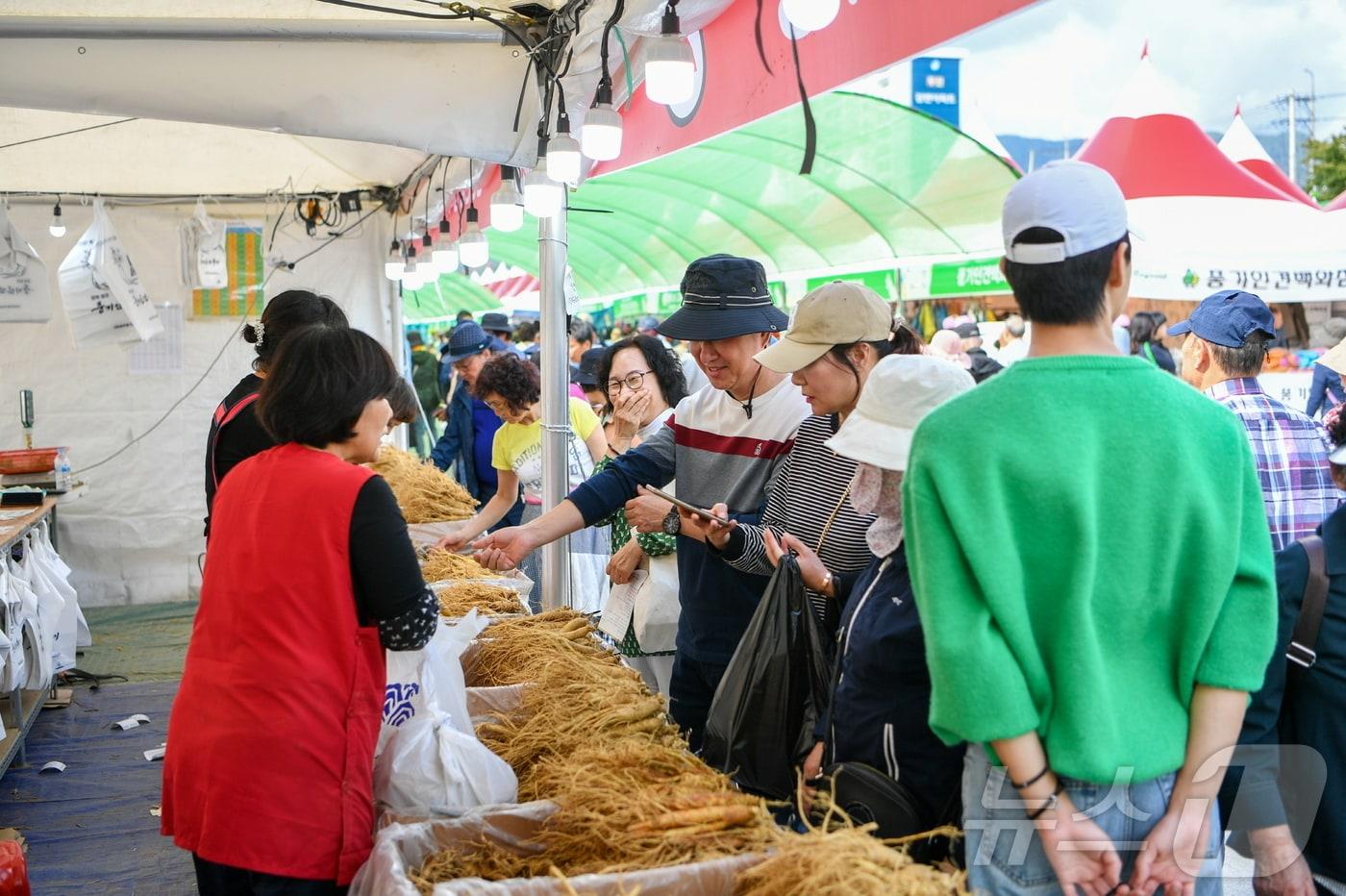 영주 풍기인삼축제장에서 인삼을 사고 있는 방문객들 모습&#40;영주시 제공&#41;2024.10.10/뉴스1