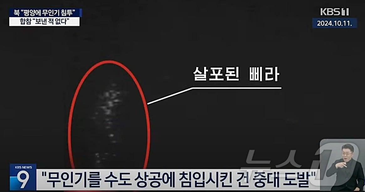 북한은 11일 남한이 평양에 무인기를 보내 대북전단&#40;삐라&#41;을 살포했다면서 자신들이 촬영했다고 주장하는 사진을 공개했다.&#40;KBS 갈무리&#41;