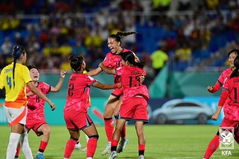  한국 여자 U17 월드컵 대표팀이 콜롬비아와 1-1로 비겼다..&#40;대한축구협회 제공&#41;