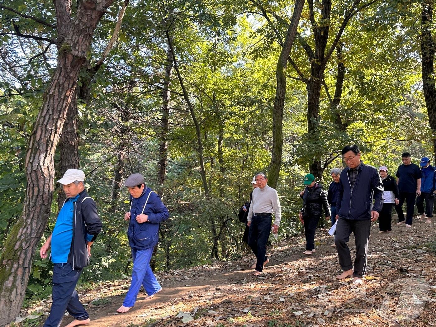  26일 충북 충주시가 맨발걷기 국민운동본부와 함께 탄금대서 맨발걷기 행사를 열었다고 밝혔다.&#40;충주시 제공&#41;2024.10.26/뉴스1