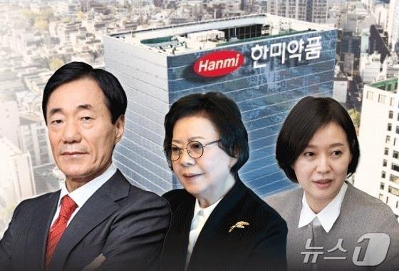 신동국 한양정밀 회장&#40;왼쪽&#41;, 송영숙 한미그룹 회장, 임주현 부회장 등 한미약품그룹 대주주 3인 연합.&#40;한미약품, 한양정밀 제공&#41;/뉴스1 김지영 디자이너