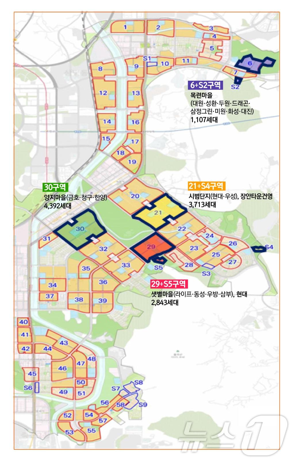 경기 성남시 분당신도시 선도지구에 선정된 단지 배치도.&#40;성남시 제공&#41;/
