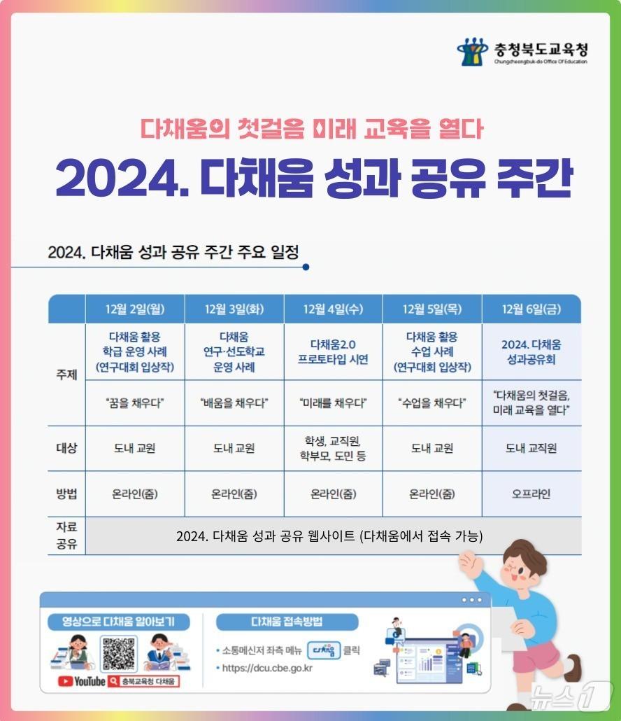 충북교육청은 12월 2일부터 6일까지 &#39;2024 다채움 성과 공유 주간&#39;을 운영한다.&#40;충북교육청 제공&#41;/뉴스1