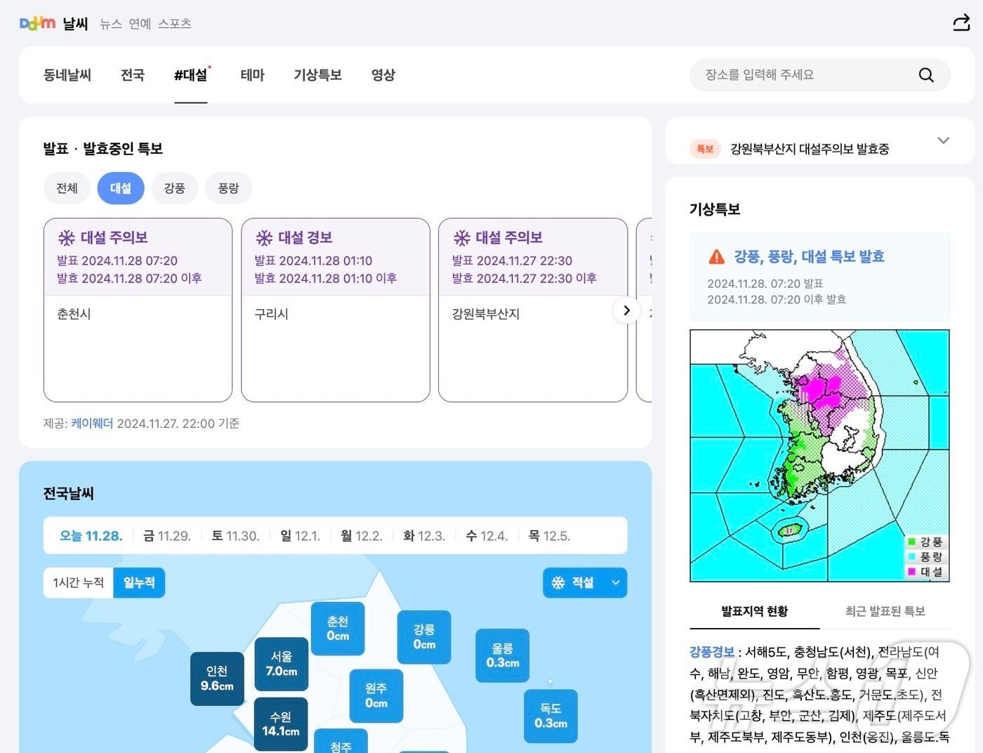 포털 다음 &#39;날씨&#39; 배너 화면 갈무리