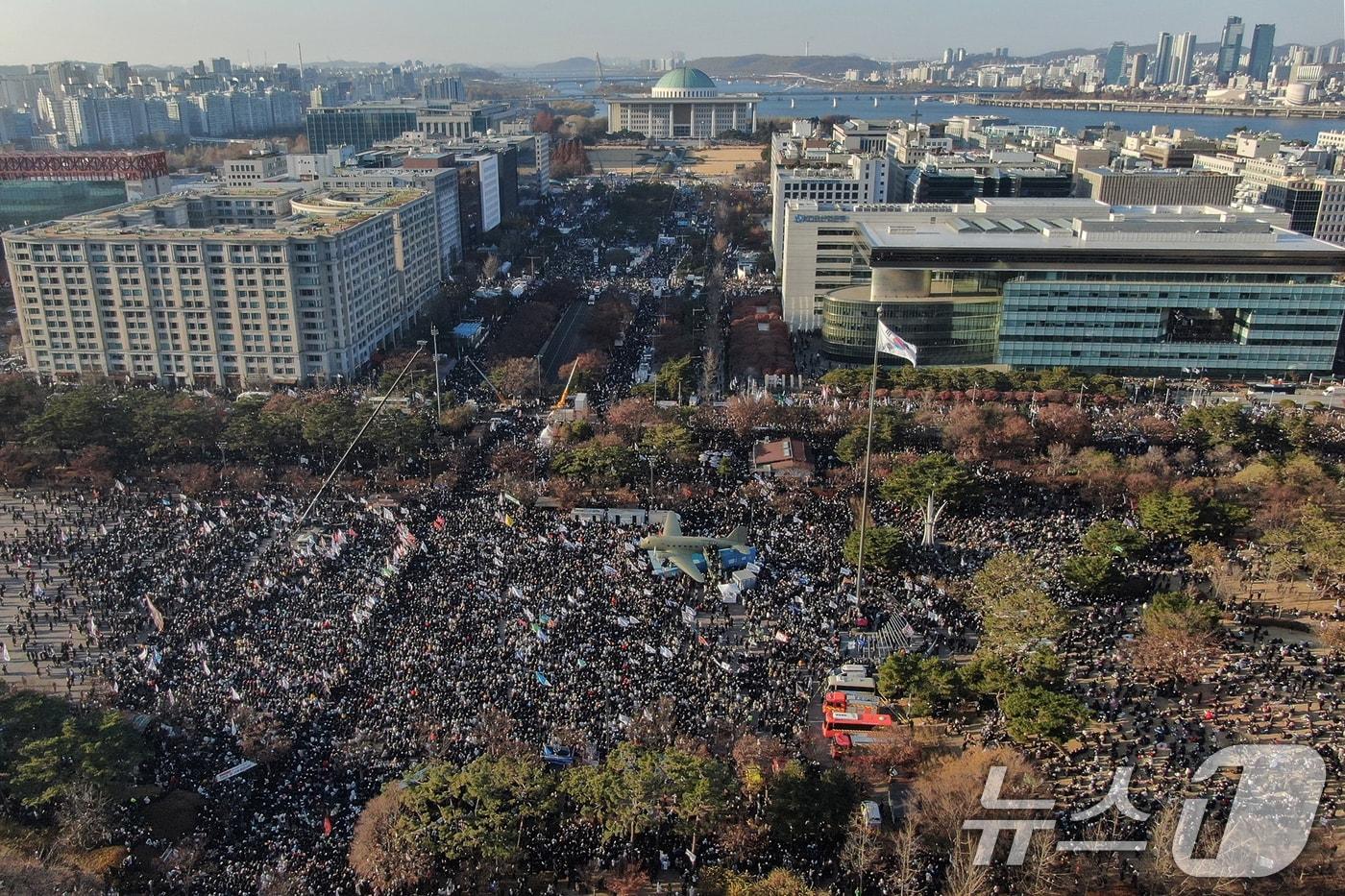 14일 오후 서울 영등포구 여의도 국회의사당 일대 2024.12.14/뉴스1 ⓒ News1 민경석 기자