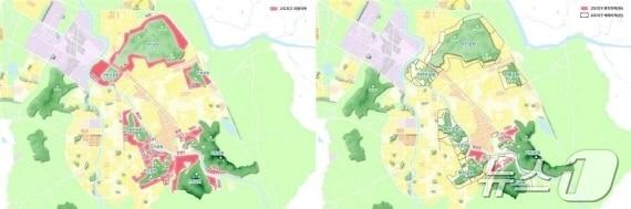기존 공원 주변 고도지구&#40;사진 왼쪽&#41;와 변경된 고도지구/뉴스1