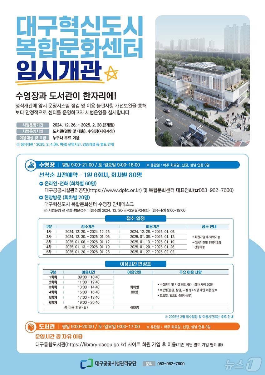 대구시는 오는 26일 대구혁신도시 복합문화센터를 임시로 개관해 내년 2월까지 시범 운영에 들어간다고 17일 밝혔다. &#40;대구시 제공&#41;/뉴스1